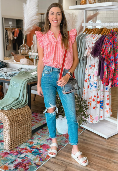 Red & White Gingham Top