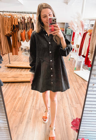 A Little Bit Punchy Black Denim Dress