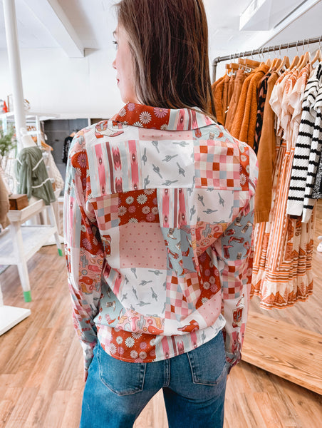 Boot Scootin' Patchwork Button Down Top