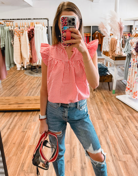 Red & White Gingham Top