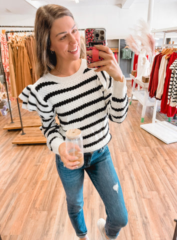 Ruffled Up Black & White Sweater