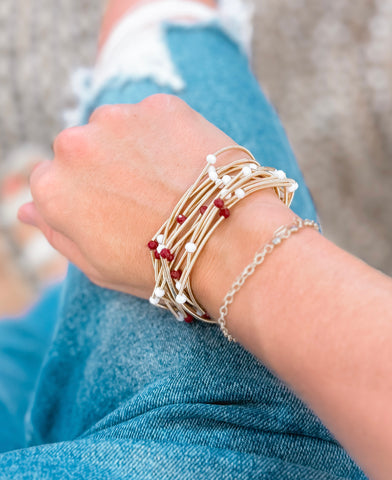 Red, White & Gold Stretchy Bracelet Stack