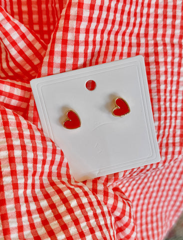 Red + Gold Heart Studs