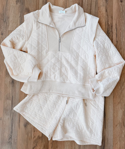 Cream Quilted Pullover (Set)