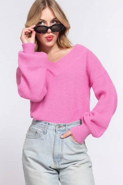 ❥ 2 Colors ❥ Sweets + Smooches Double V-neck Sweater