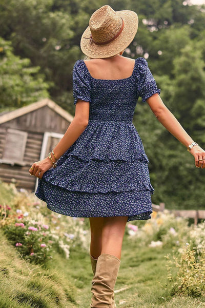 Smocked Floral Flounce Sleeve Mini Dress {4 Colors!}