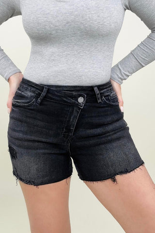 High Rise Black Denim Shorts