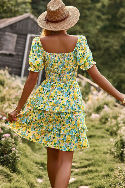 Smocked Floral Flounce Sleeve Mini Dress {4 Colors!}