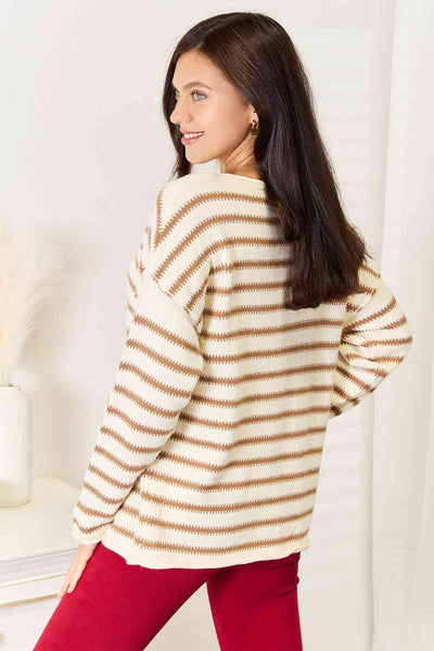 Caramel Striped Crewneck Sweater